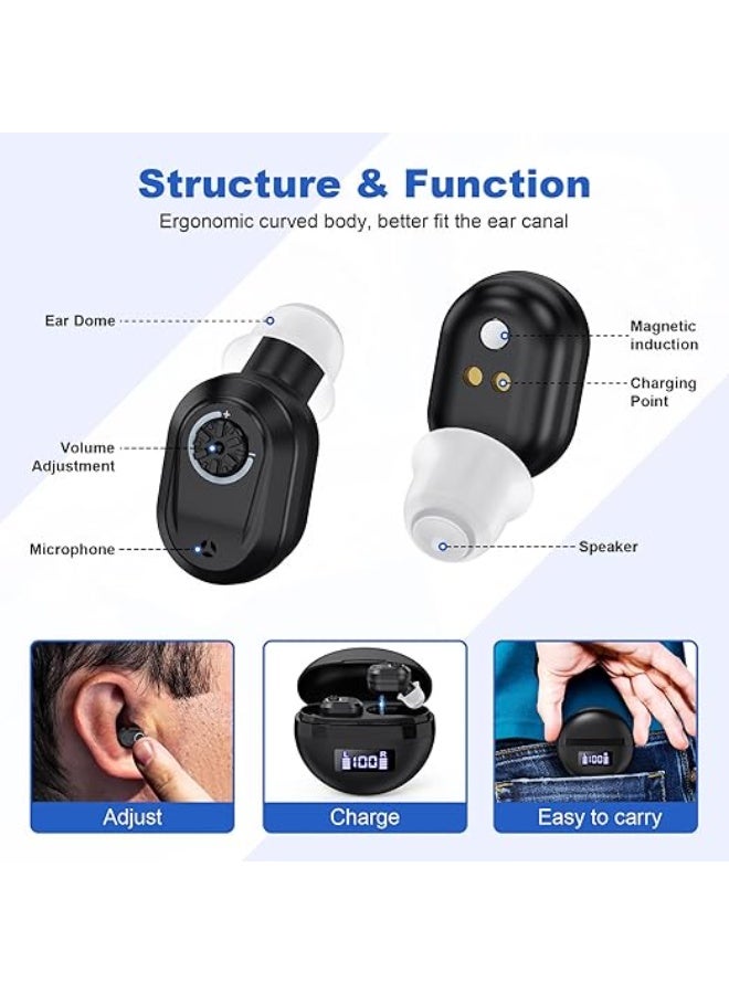 Hearing Aids, Invisible Magnetic Assistive Listening Devices, Contact Charging Box with LED Power Display (Black) - Image 2